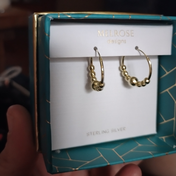 Melrose Designs Gold Plated Beaded Sterling Silver Hoops - Picture 3 of 3